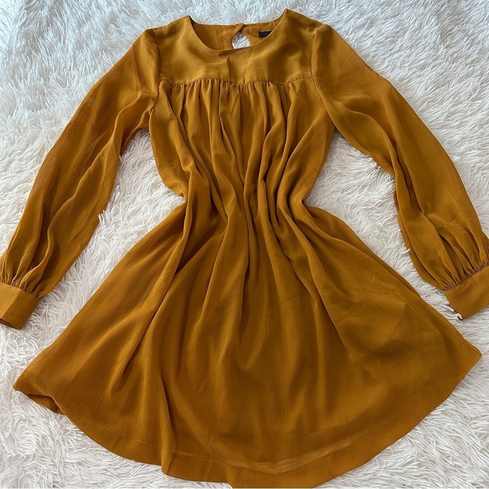 H&M Mustard Orange Long Sleeve Shift Dress Size 4 - Picture 10 of 16